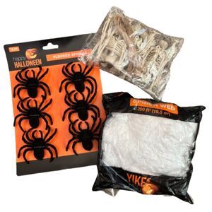 Halloween Lot Realistic 2.5" Flocked Spiders/Skelton Garland/200' Spider Web
